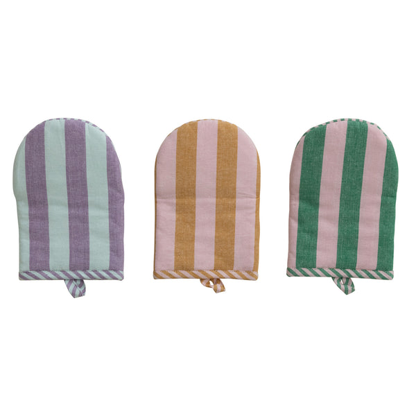 Woven Cotton Striped Oven Mitt, 3 Colours, Sold Separately