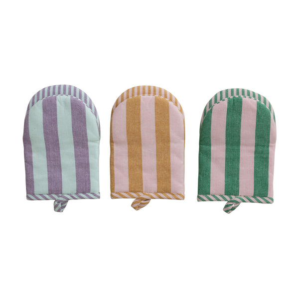 Woven Cotton Striped Oven Mitt, 3 Colours, Sold Separately