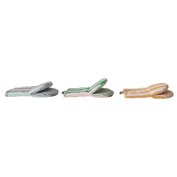 Woven Cotton Striped Oven Mitt, 3 Colours, Sold Separately