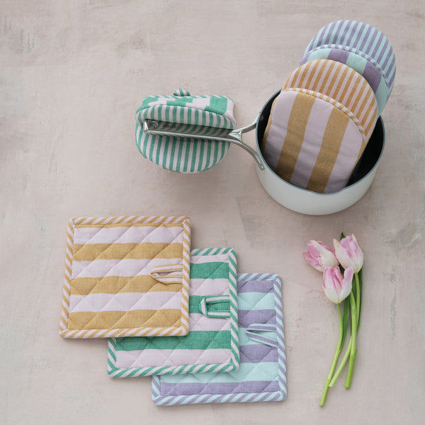 Woven Cotton Striped Oven Mitt, 3 Colours, Sold Separately