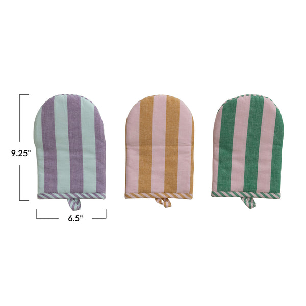 Woven Cotton Striped Oven Mitt, 3 Colours, Sold Separately