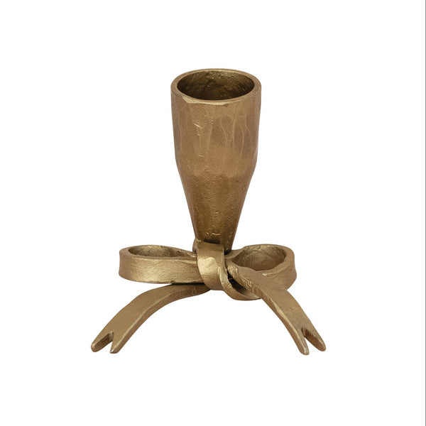 Iron Bow Shaped Taper Holder, Antique Gold Finish