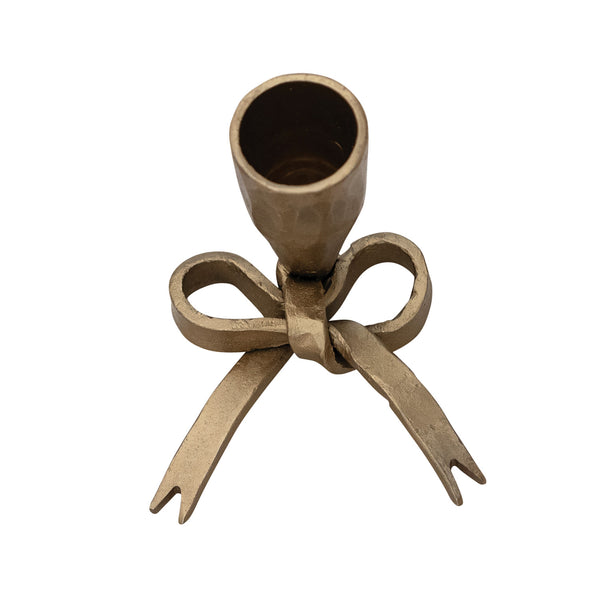 Iron Bow Shaped Taper Holder, Antique Gold Finish