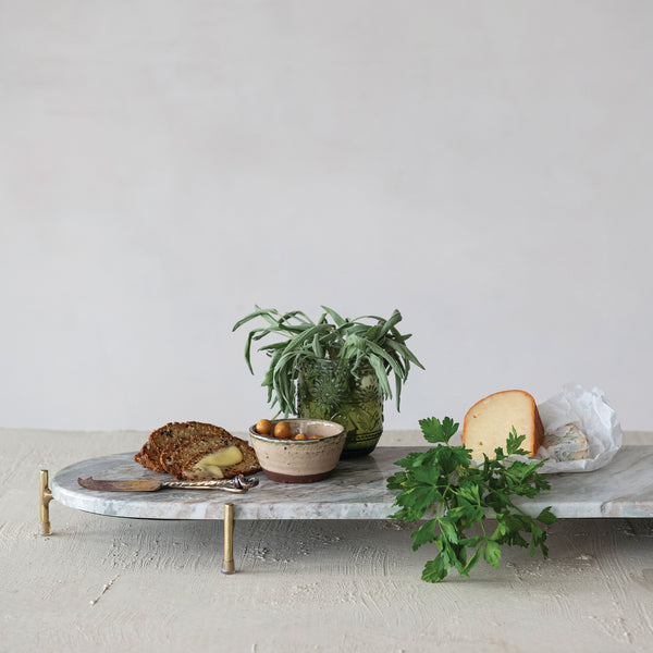 Oval Decorative Marble Tray with Stand, 32"W