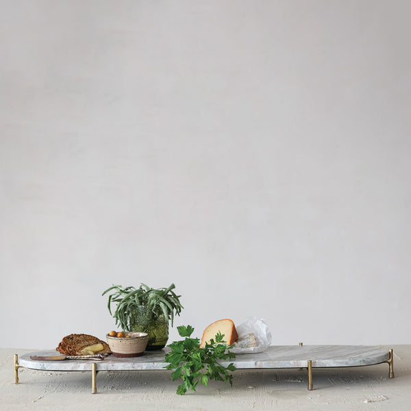 Oval Decorative Marble Tray with Stand, 32"W