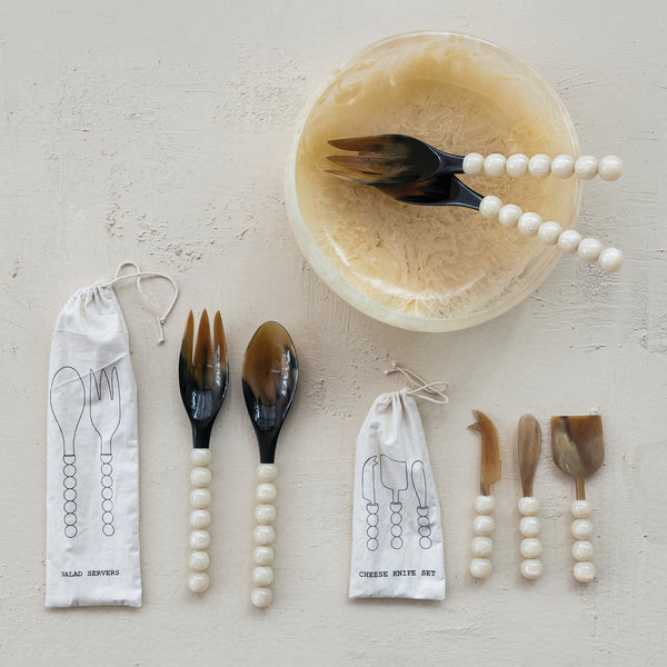 Natural Horn Cheese Knives, S/3