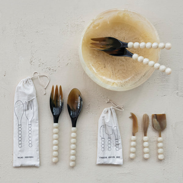 Natural Horn Salad Servers, S/2