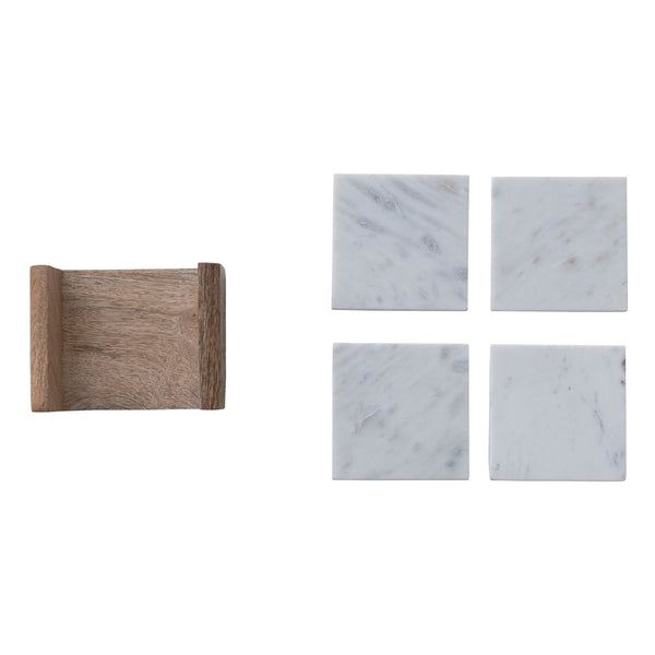 Marble Coasters with Mango Wood Holder