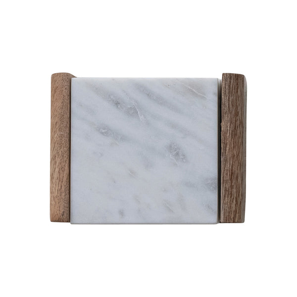 Marble Coasters with Mango Wood Holder