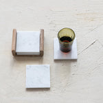 Marble Coasters with Mango Wood Holder