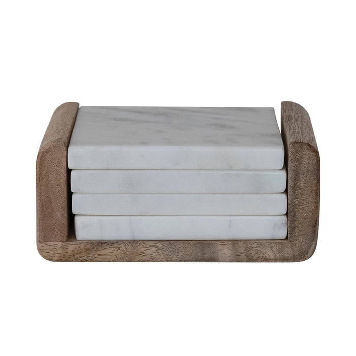 Marble Coasters with Mango Wood Holder