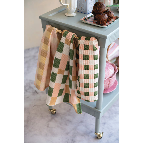 Cotton Blend Waffle Weave Tea Towel with Check/Plaid Pattern, 3 Styles