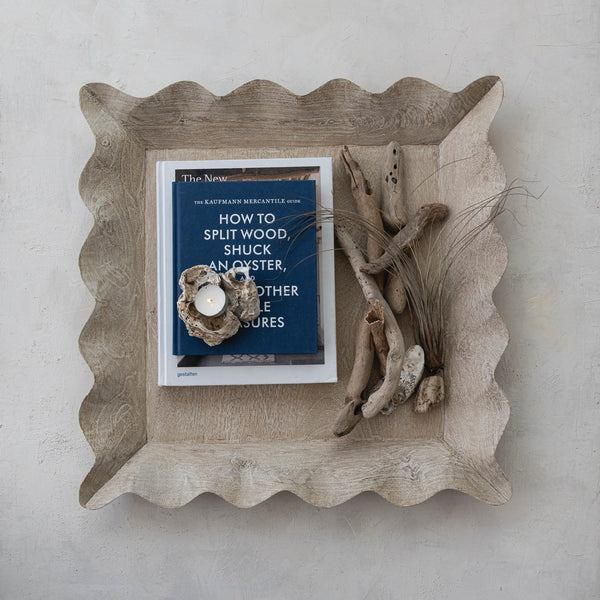 Mango Wood Scalloped Tray, 21.75"Dia