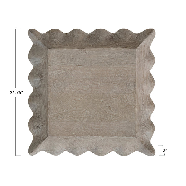 Mango Wood Scalloped Tray, 21.75"Dia