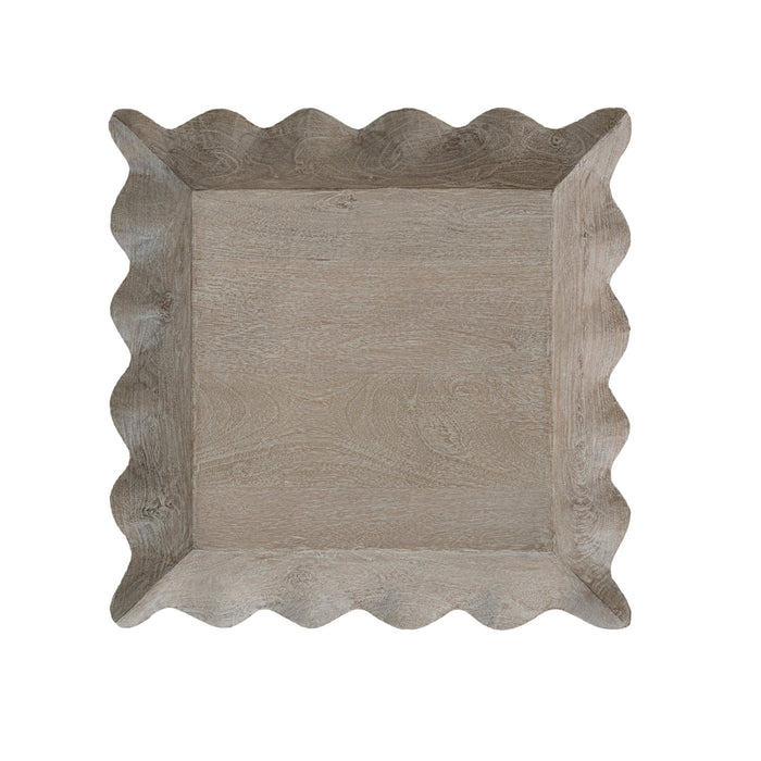 Mango Wood Scalloped Tray, 21.75"Dia