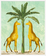 African Giraffes on Turquoise, 19" x 23"