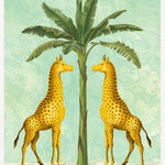 African Giraffes on Turquoise, 19" x 23"