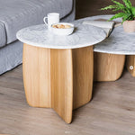 Eden Side Table, Light Oak, Marble, 21.7" Dia × 19.7"H