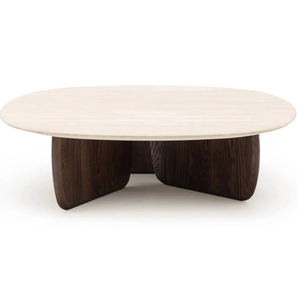Eden Coffee Table,  Espresso Oak, Travertine, 47.2"Dia