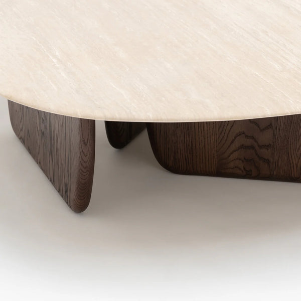 Eden Coffee Table,  Espresso Oak, Travertine, 47.2"Dia