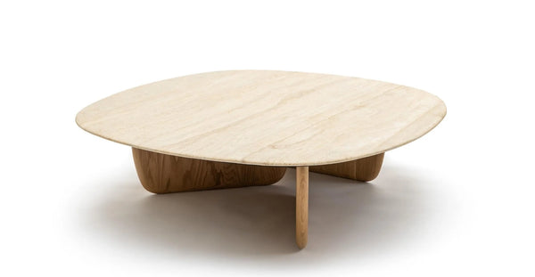 Eden Coffee Table, Light Oak, Travertine, 47.2" Dia