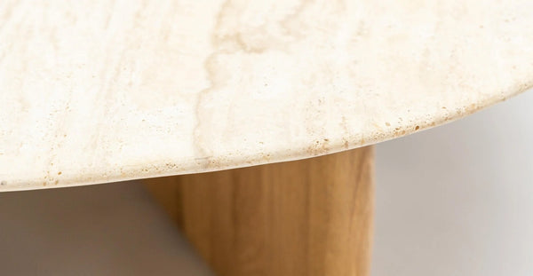 Eden Coffee Table, Light Oak, Travertine, 47.2" Dia