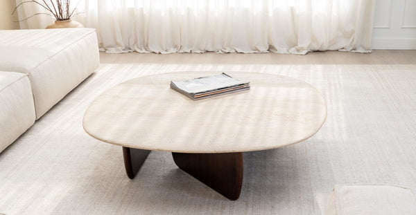 Eden Coffee Table,  Espresso Oak, Travertine, 47.2"Dia