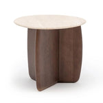 Eden Side Table, Espresso Oak, Travertine, 21.7" Dia × 19.7"H