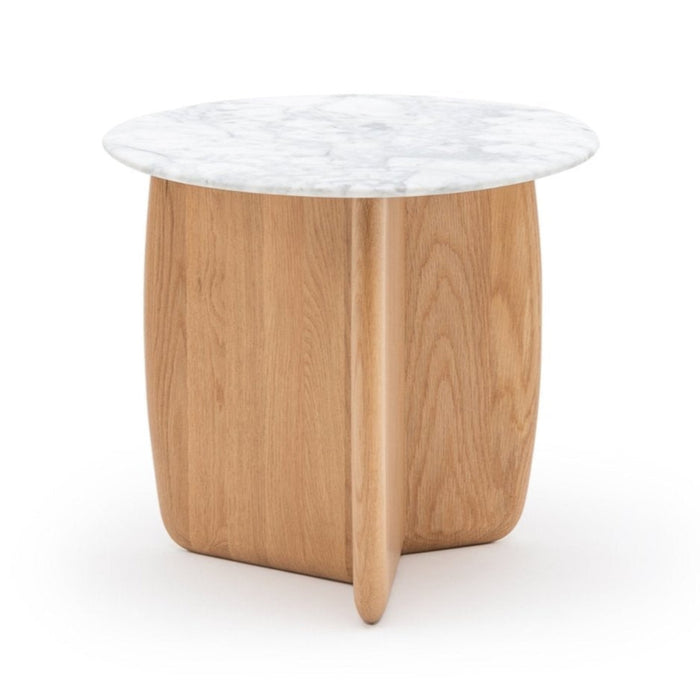 Eden Side Table, Light Oak, Marble, 21.7" Dia × 19.7"H