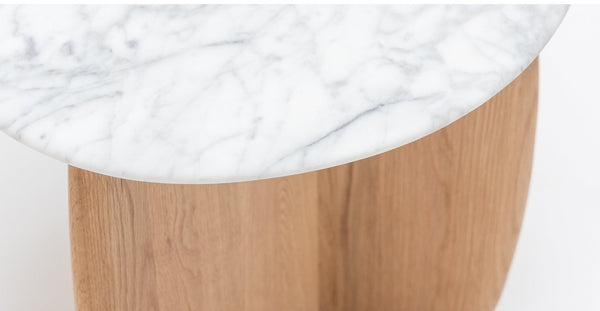 Eden Side Table, Light Oak, Marble, 21.7" Dia × 19.7"H