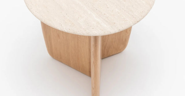 Eden Side Table, Light Oak/Travertine, 21.7" Dia × 19.7"H