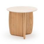 Eden Side Table, Light Oak/Travertine, 21.7" Dia × 19.7"H