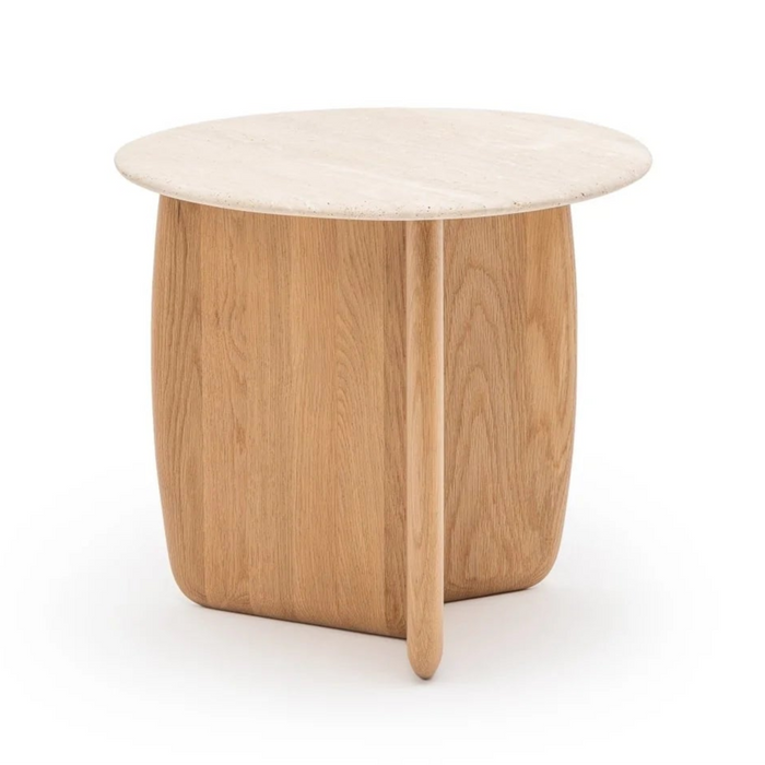 Eden Side Table, Light Oak/Travertine, 21.7" Dia × 19.7"H