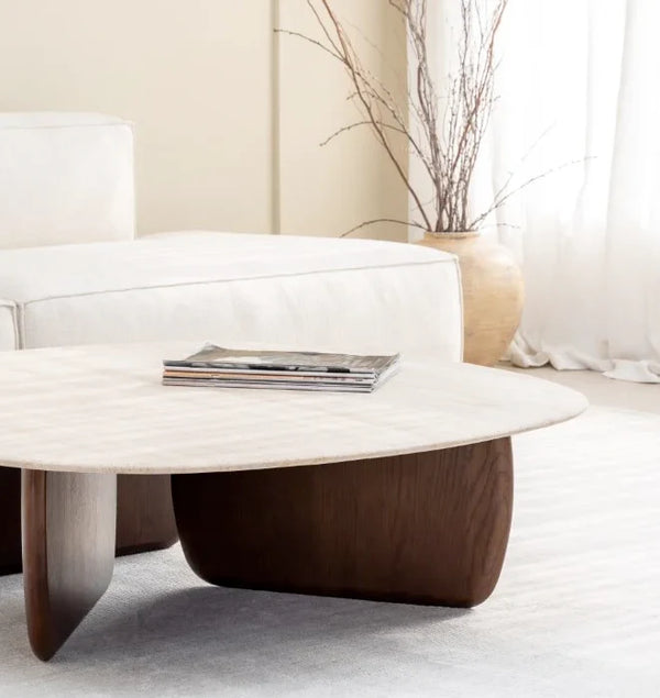 Eden Coffee Table,  Espresso Oak, Travertine, 47.2"Dia