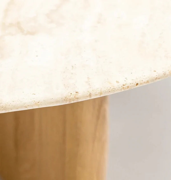 Eden Coffee Table, Light Oak, Travertine, 35.4"Dia × 13.8" H