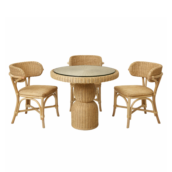 Tiago Ewan 31.5”W Bistro Dining Table Set w/Chairs, Rattan