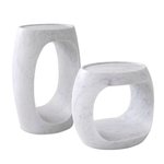 Clipper Side Table, Honed White Marble, 2 Sizes