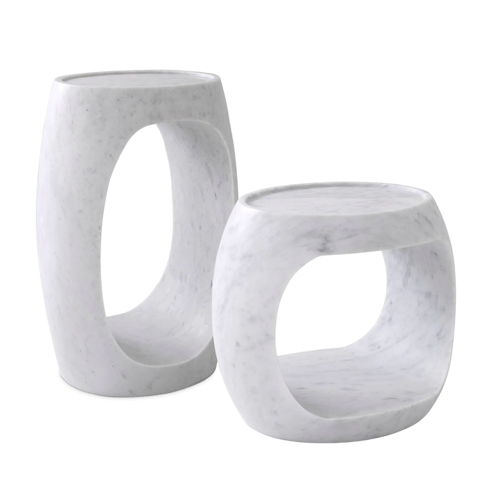 Clipper Side Table, Honed White Marble, 2 Sizes