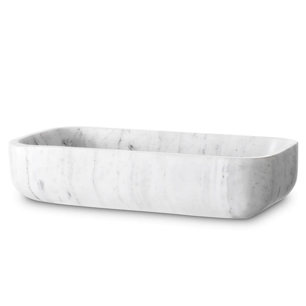 Vioujard Bowl - White Marble, 14.37"W x 7.68"D