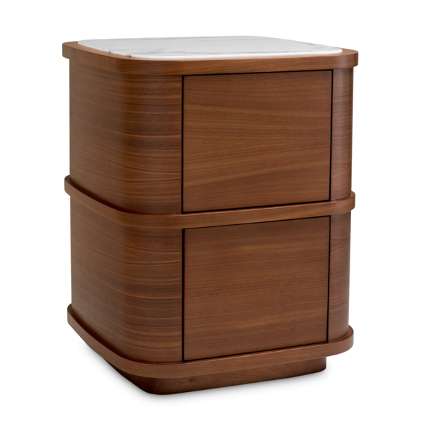 Cabana Nightstand - Walnut Veneer/Bianco Lilac Marble, 19.69"H