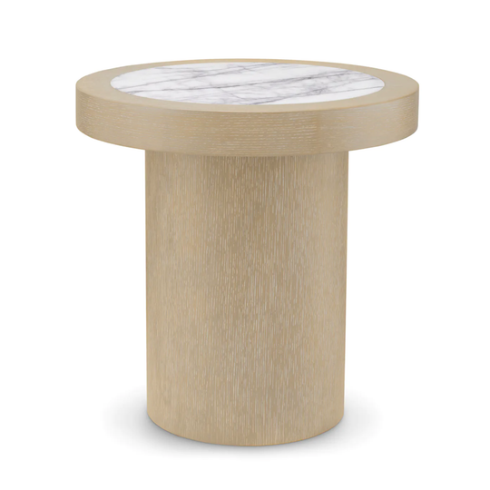 Presedio Side Table - Washed Oak Veneer/ Bianco Lilac Marble, 19.69"Dia