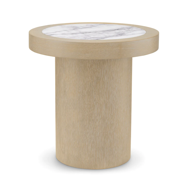 Presedio Side Table - Washed Oak Veneer/ Bianco Lilac Marble, 19.69"Dia