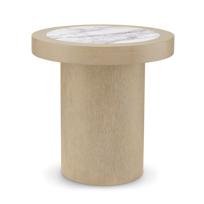 Presedio Side Table - Washed Oak Veneer/ Bianco Lilac Marble, 19.69"Dia