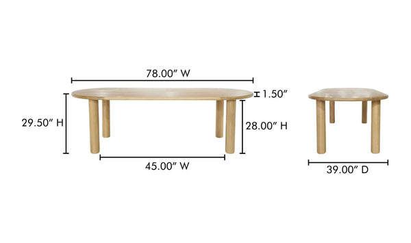 Milo Small Dining Table Oak, 78"W x 39”D
