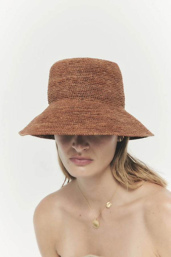 Felix Raffia Straw Chestnut Bucket Hat