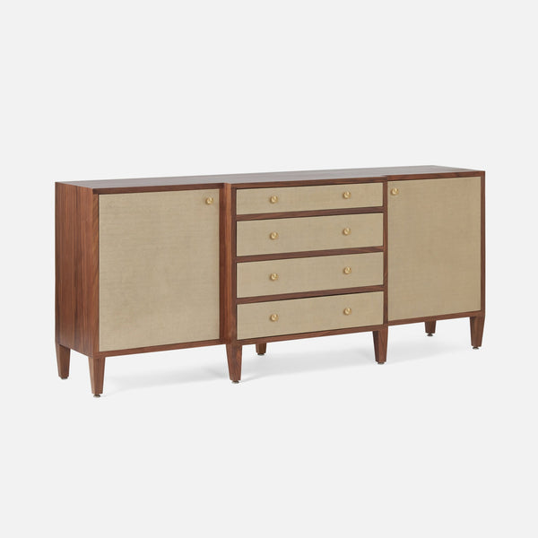 Hillard Cabinet, Champagne Faux Canvas/Walnut Veneer, 80"L x 20"W x 34"H