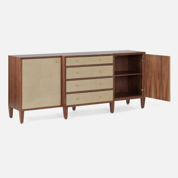 Hillard Cabinet, Champagne Faux Canvas/Walnut Veneer, 80"L x 20"W x 34"H