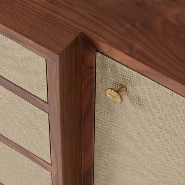 Hillard Cabinet, Champagne Faux Canvas/Walnut Veneer, 80"L x 20"W x 34"H