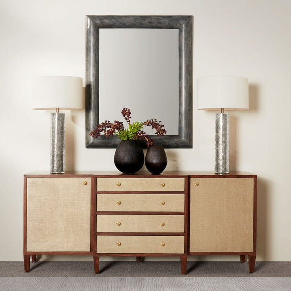 Hillard Cabinet, Champagne Faux Canvas/Walnut Veneer, 80"L x 20"W x 34"H