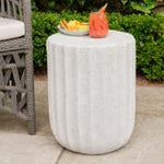Uriah Outdoor Stool, White Reactive Ironstone, 14"Dia x 18"H